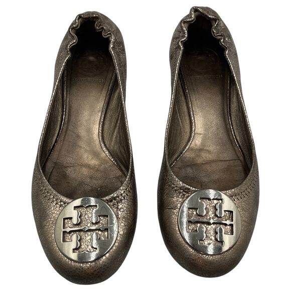 Tory Burch Minnie Travel Leather Ballet Flats Shoes Silver Size US 7 - Picture 1 of 7